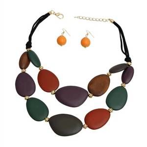 NEW PINKTOWNUSA wood bead layered cord necklace set in multi